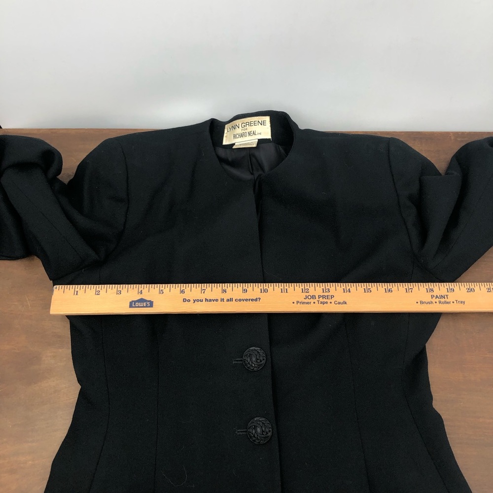 80’s does 40s Vintage Wasp Waist Black Blazer Jacket 100% Wool - Picture 14 of 15